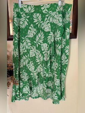 Amana Kelly Green Tropical Leaf Print Faux Wrap Skirt 3X (runs small) Beach NWT